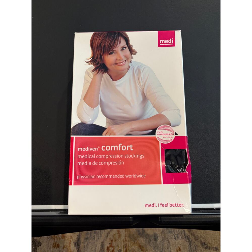Medi Mediven Comfort Compression Stockings Thigh High Open Toe Ebony 20-30 mmHg